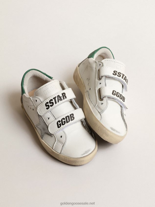 Old School Junior with metallic leather star and green heel tab FN20N849 Kids Golden Goose