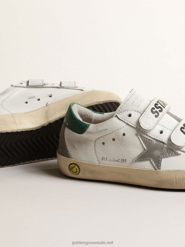 Old School Junior with metallic leather star and green heel tab FN20N849 Kids Golden Goose