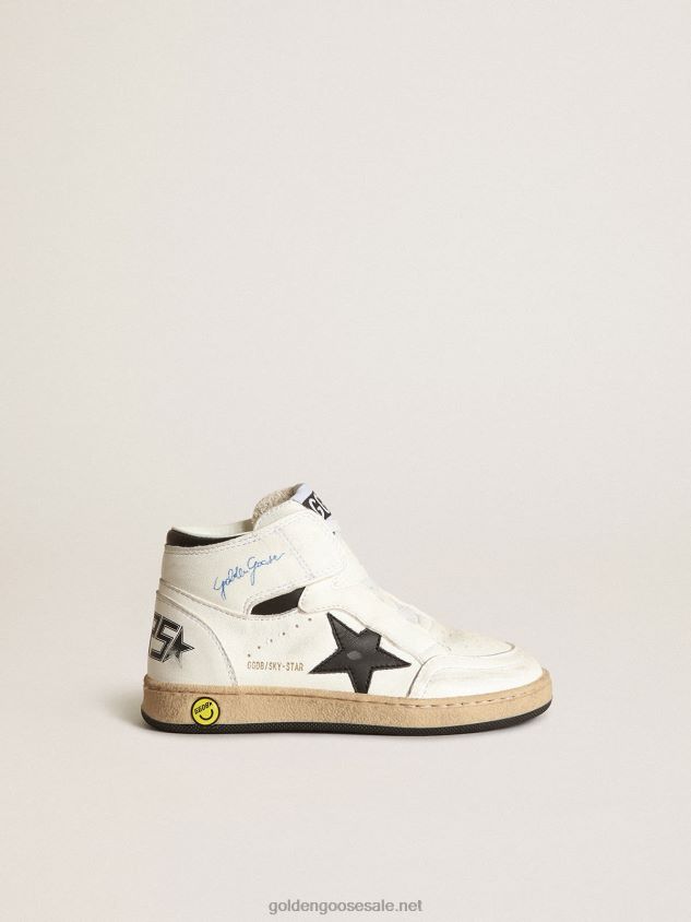 Sky-Star Junior in white nappa leather with black leather star FN20N847 Kids Golden Goose