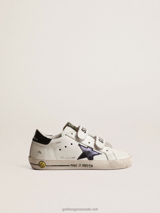 Old School Young with metallic leather star and black heel tab FN20N876 Kids Golden Goose