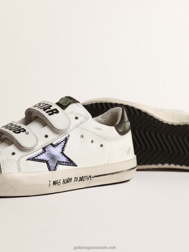 Old School Young with metallic leather star and black heel tab FN20N876 Kids Golden Goose