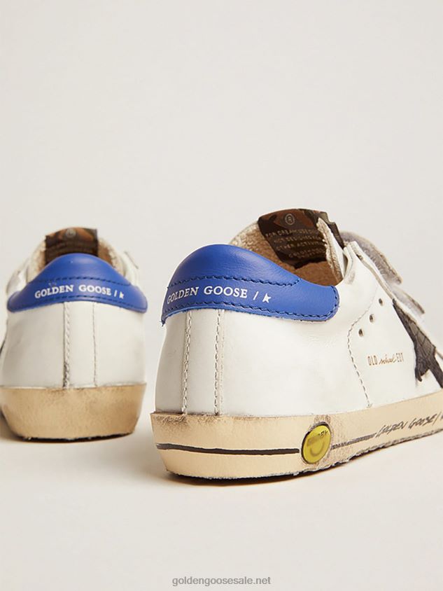 Young Old School sneakers with black snake-print leather star and blue leather heel tab FN20N871 Kids Golden Goose