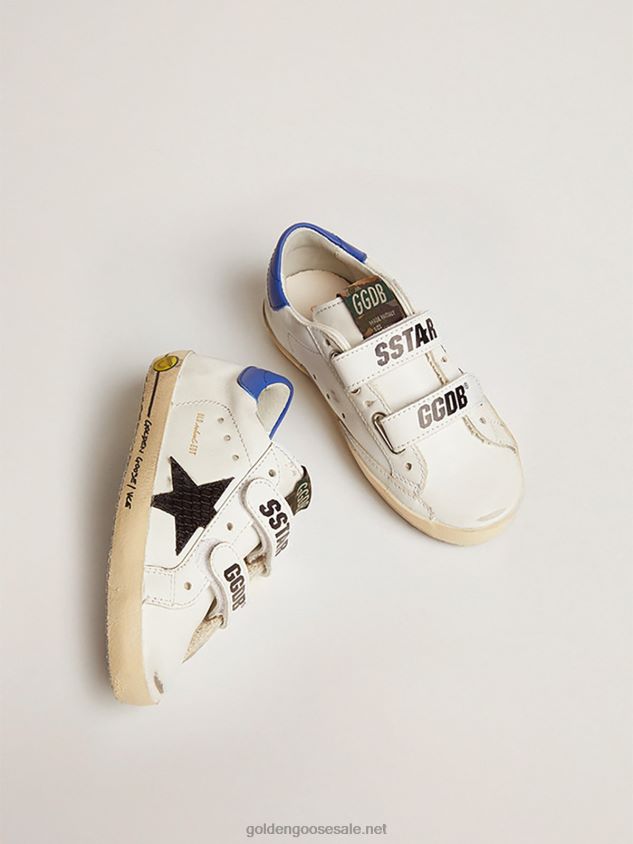 Young Old School sneakers with black snake-print leather star and blue leather heel tab FN20N871 Kids Golden Goose