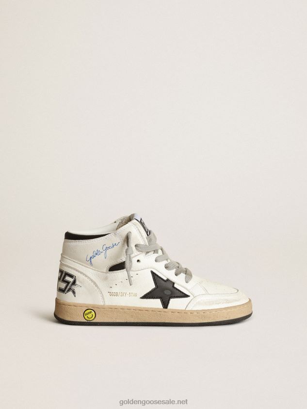 Young Sky-Star sneakers in white nappa leather with black leather star and heel tab FN20N870 Kids Golden Goose