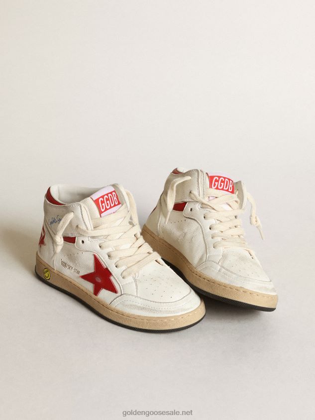 Young Sky-Star sneakers in white nappa leather with red leather star and heel tab FN20N865 Kids Golden Goose