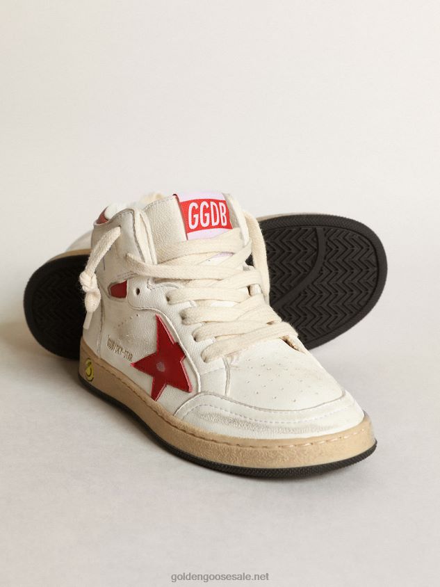 Young Sky-Star sneakers in white nappa leather with red leather star and heel tab FN20N865 Kids Golden Goose