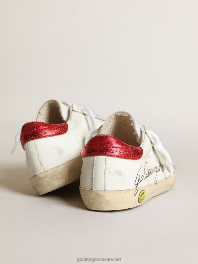 Young Super-Star sneakers with ice-gray suede star and red metallic leather heel tab FN20N869 Kids Golden Goose