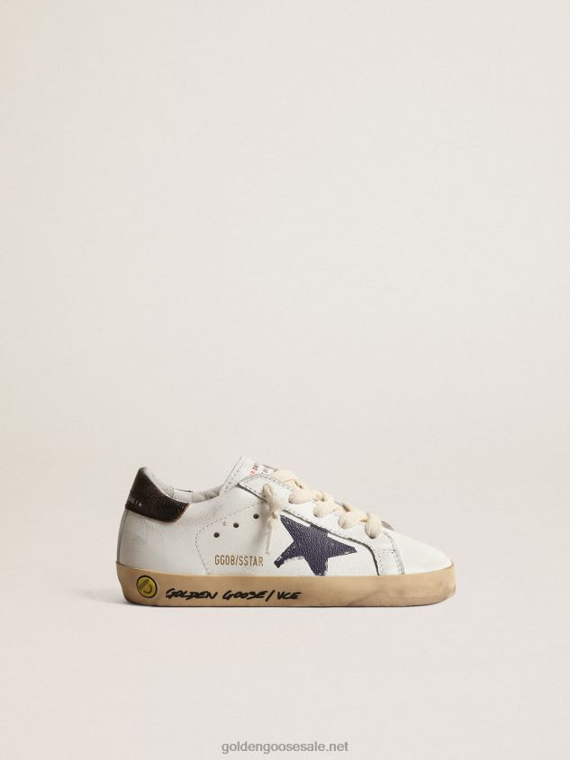 Super-Star Junior in nappa with a printed star and black heel tab FN20N853 Kids Golden Goose