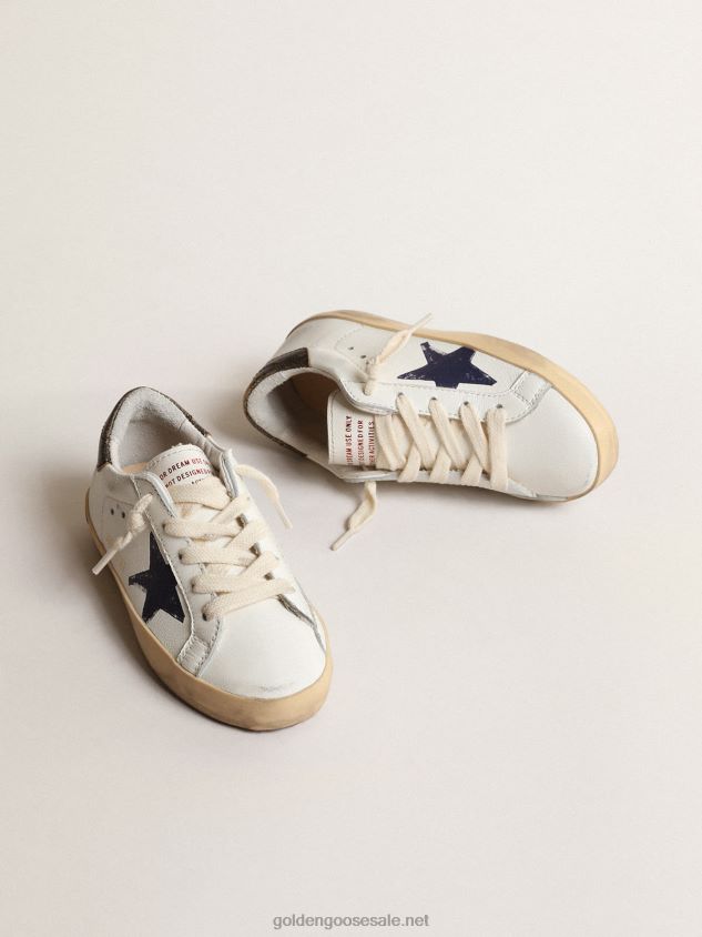 Super-Star Junior in nappa with a printed star and black heel tab FN20N853 Kids Golden Goose