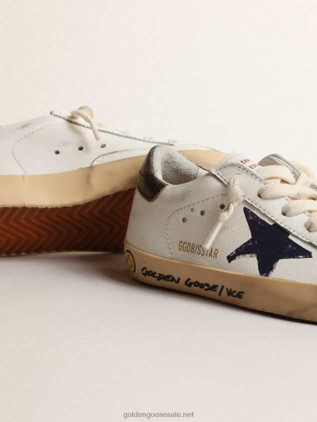 Super-Star Junior in nappa with a printed star and black heel tab FN20N853 Kids Golden Goose