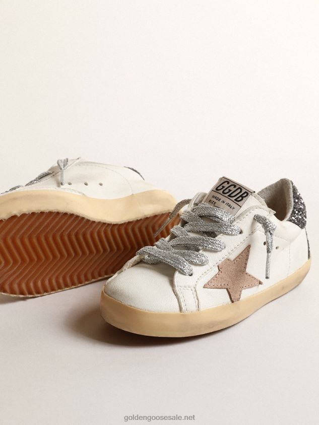 Super-Star Junior with a hazelnut star and glitter heel tab FN20N846 Kids Golden Goose