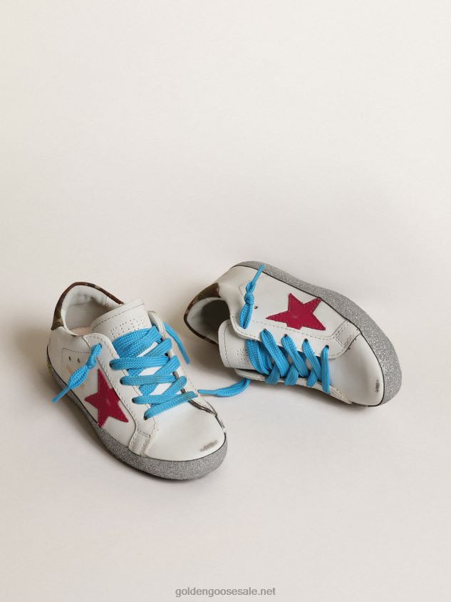 Junior Super-Star LTD with fuchsia star and glitter foxing FN20N857 Kids Golden Goose