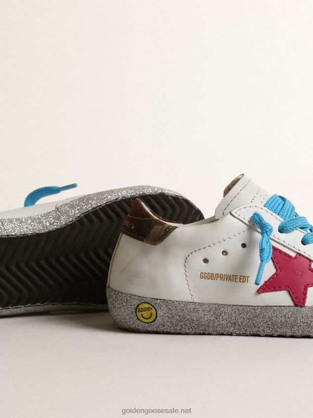 Junior Super-Star LTD with fuchsia star and glitter foxing FN20N857 Kids Golden Goose
