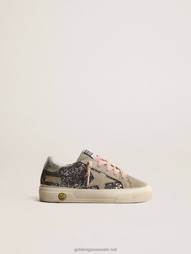 May Junior in anthracite-gray glitter with dove-gray suede star FN20N861 Kids Golden Goose