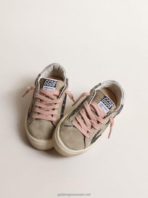 May Junior in anthracite-gray glitter with dove-gray suede star FN20N861 Kids Golden Goose