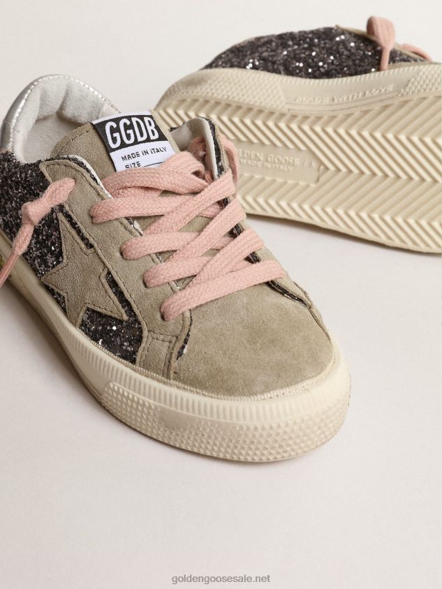 May Junior in anthracite-gray glitter with dove-gray suede star FN20N861 Kids Golden Goose