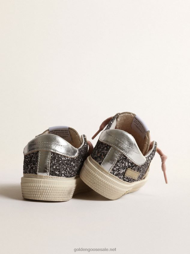 May Junior in anthracite-gray glitter with dove-gray suede star FN20N861 Kids Golden Goose