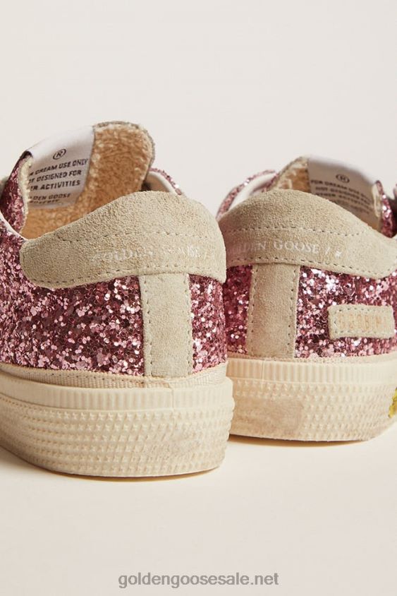 May sneakers in pink glitter with star and heel tab in ice-gray suede FN20N859 Kids Golden Goose