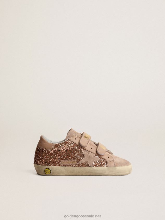 Old School Junior in peach-pink glitter with pink suede star FN20N856 Kids Golden Goose