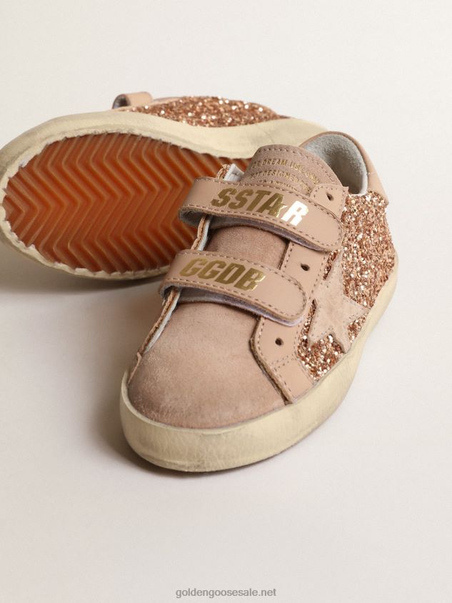 Old School Junior in peach-pink glitter with pink suede star FN20N856 Kids Golden Goose