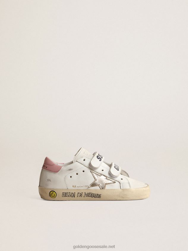 Old School Junior with metallic leather star and pink heel tab FN20N862 Kids Golden Goose