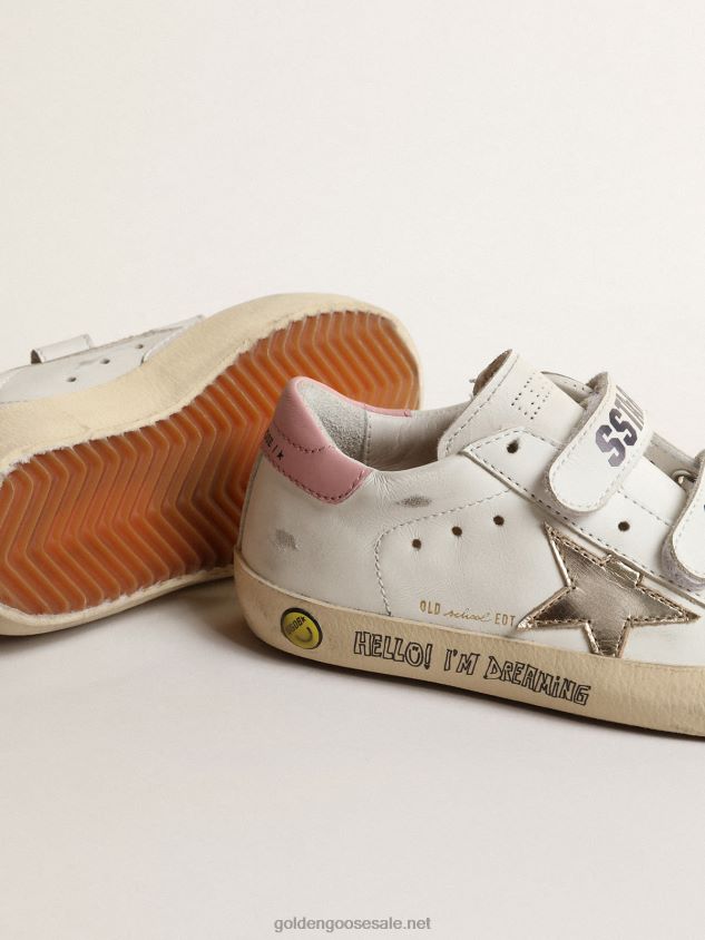Old School Junior with metallic leather star and pink heel tab FN20N862 Kids Golden Goose
