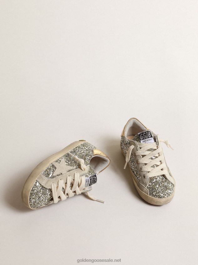 Super-Star Junior in glitter with a suede star and gold heel tab FN20N860 Kids Golden Goose