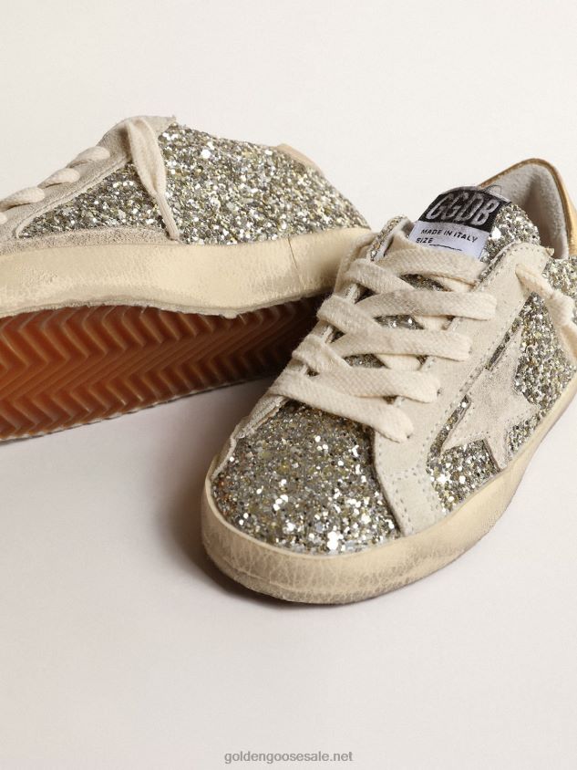 Super-Star Junior in glitter with a suede star and gold heel tab FN20N860 Kids Golden Goose