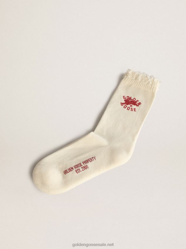 Heritage white socks with frayed edges and CNY logo FN20N353 Men Golden Goose
