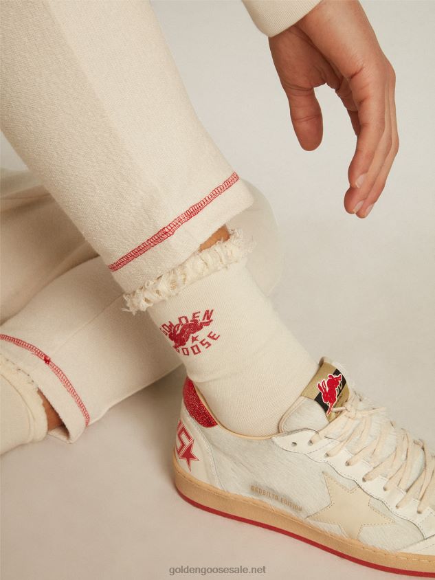 Heritage white socks with frayed edges and CNY logo FN20N353 Men Golden Goose