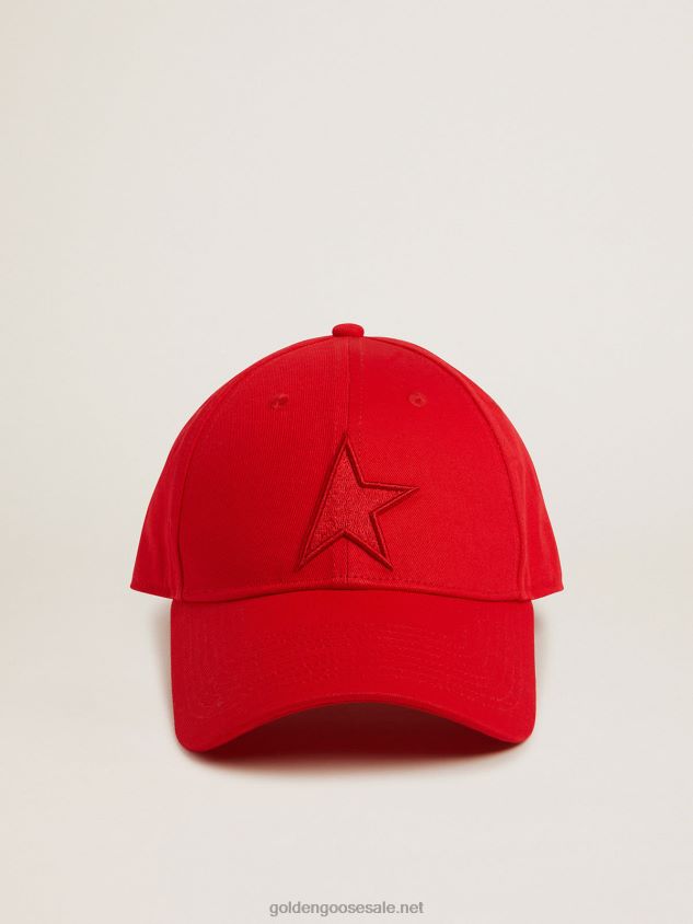 Red cotton baseball cap with tone-on-tone star-shaped patch on the front FN20N378 Men Golden Goose