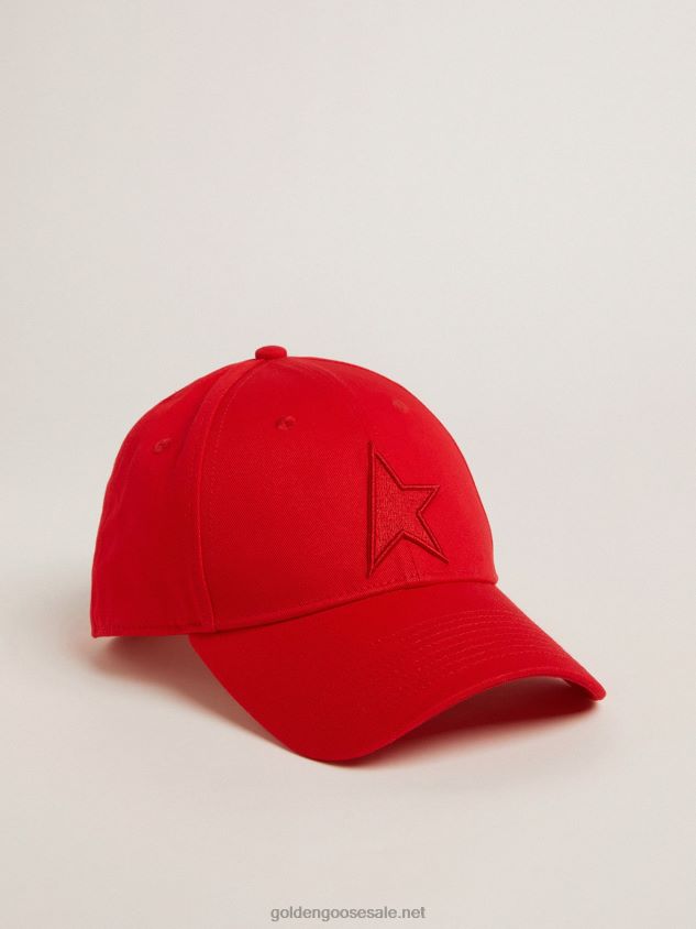 Red cotton baseball cap with tone-on-tone star-shaped patch on the front FN20N378 Men Golden Goose