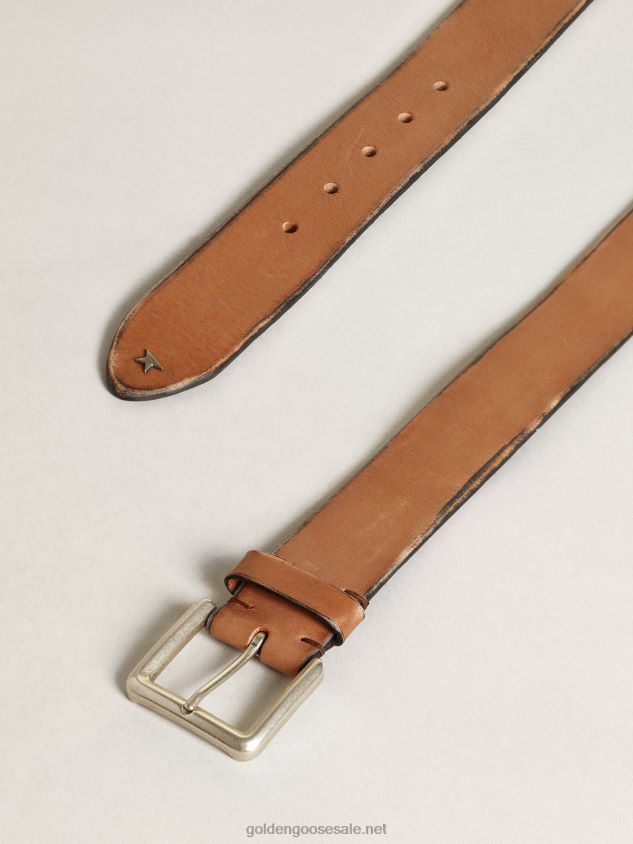 Belt in tan-colored washed leather FN20N837 Men Golden Goose