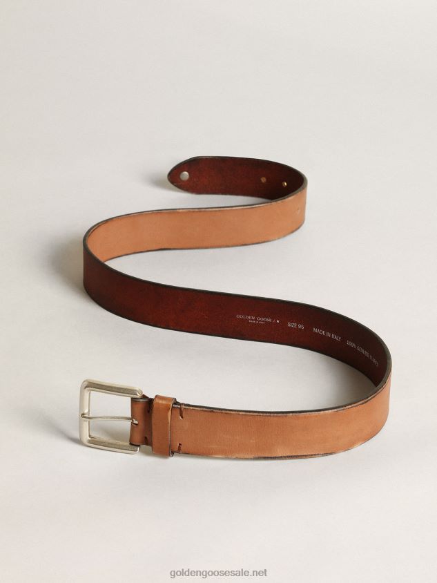 Belt in tan-colored washed leather FN20N837 Men Golden Goose