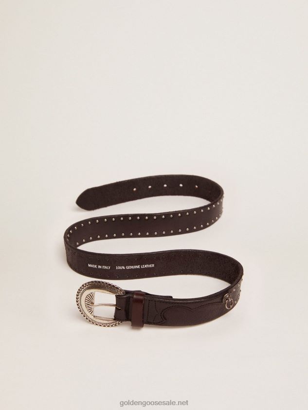 Black Ranch belt in washed leather with silver color studs FN20N832 Men Golden Goose