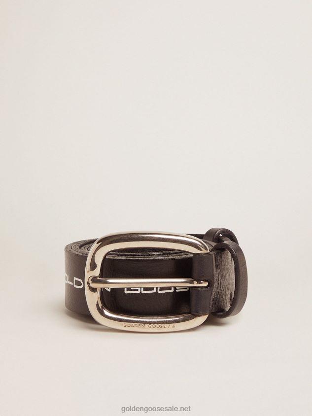 Houston belt in black leather with contrasting handwritten lettering FN20N833 Men Golden Goose