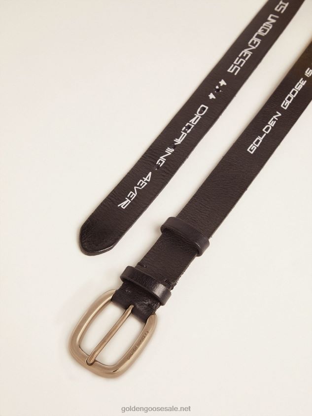 Houston belt in black leather with contrasting handwritten lettering FN20N833 Men Golden Goose