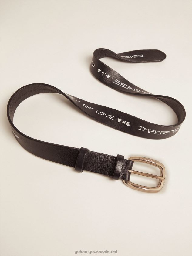 Houston belt in black leather with contrasting handwritten lettering FN20N833 Men Golden Goose