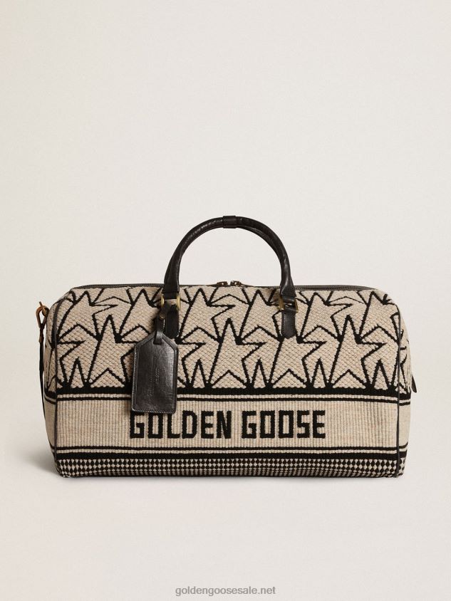 Duffle bag in milk-white jacquard wool with contrasting black monograms and Golden Goose lettering FN20N843 Men