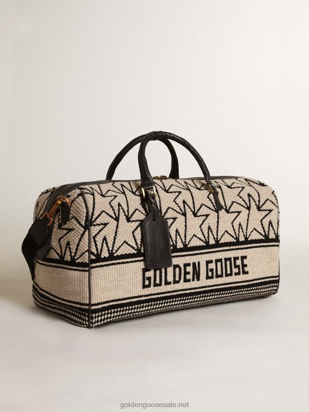 Duffle bag in milk-white jacquard wool with contrasting black monograms and Golden Goose lettering FN20N843 Men