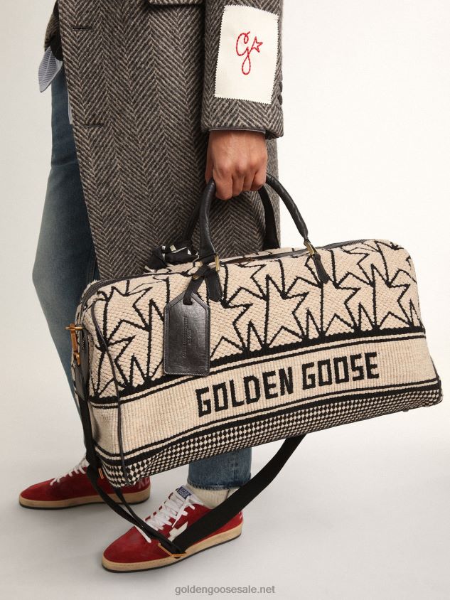 Duffle bag in milk-white jacquard wool with contrasting black monograms and Golden Goose lettering FN20N843 Men