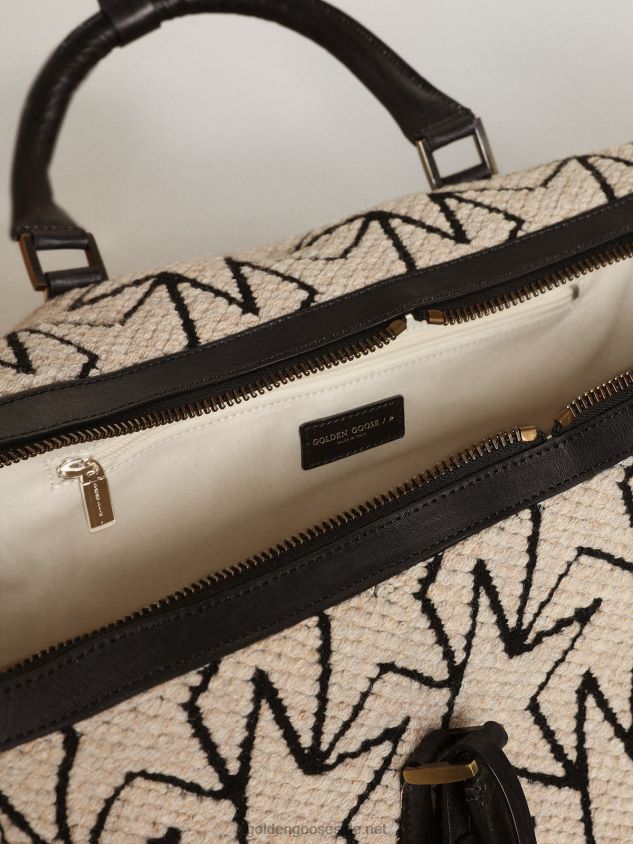 Duffle bag in milk-white jacquard wool with contrasting black monograms and Golden Goose lettering FN20N843 Men