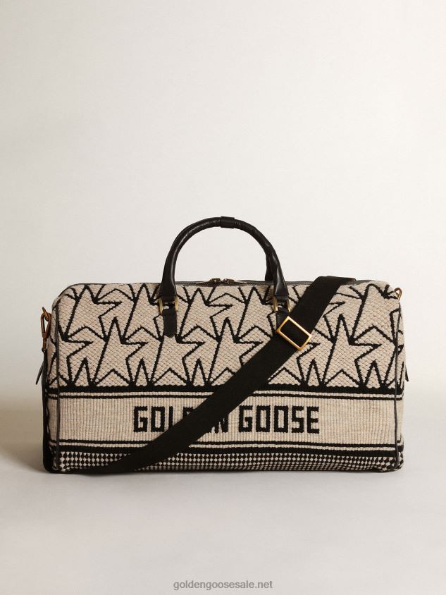 Duffle bag in milk-white jacquard wool with contrasting black monograms and Golden Goose lettering FN20N843 Men