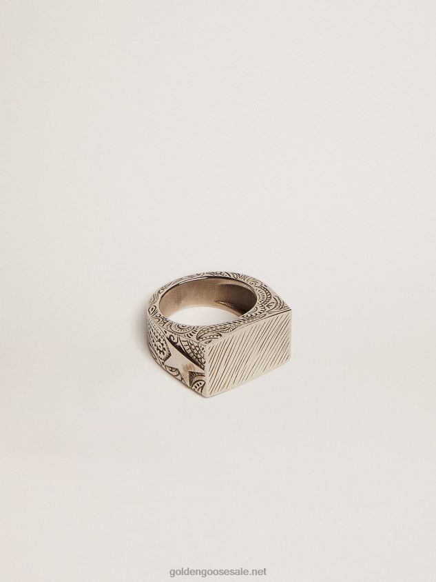 Square ring in antique silver color FN20N836 Men Golden Goose