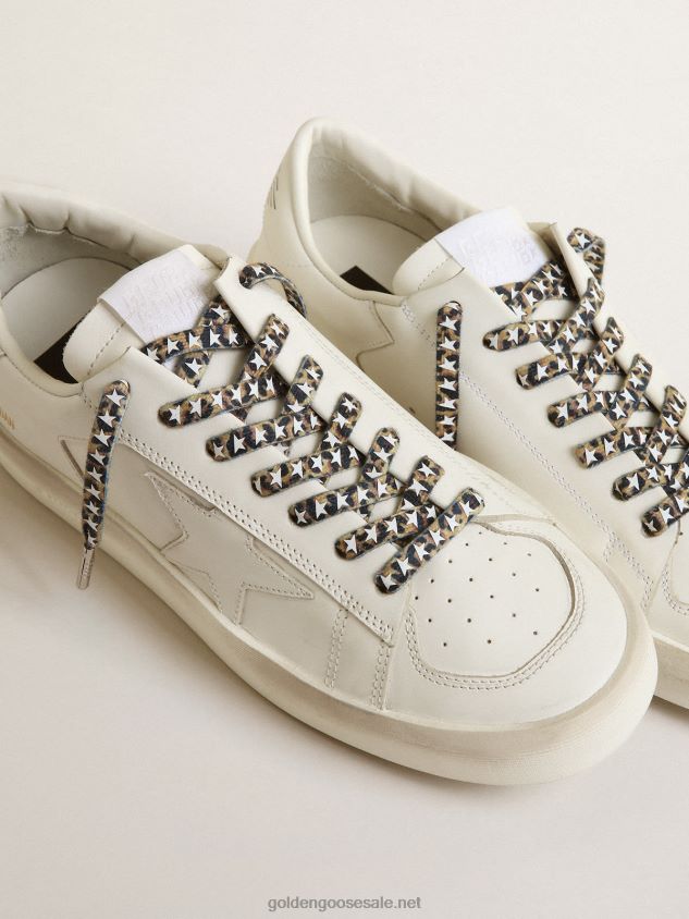 Beige and brown leopard-print laces with contrasting white stars FN20N381 Men Golden Goose