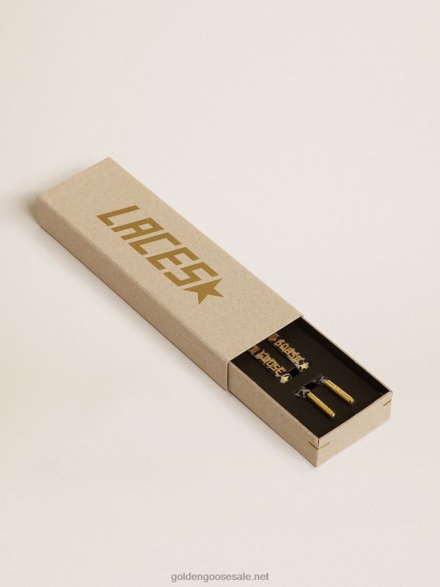 Black and white animal-print laces with contrasting gold-colored logo FN20N417 Men Golden Goose