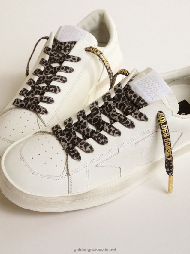 Black and white animal-print laces with contrasting gold-colored logo FN20N417 Men Golden Goose