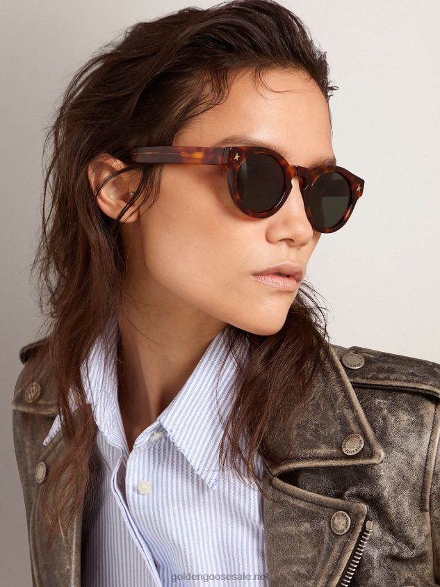 Sunframe Cameron Panthos style with Havana brown frame and gold details FN20N338 Men Golden Goose