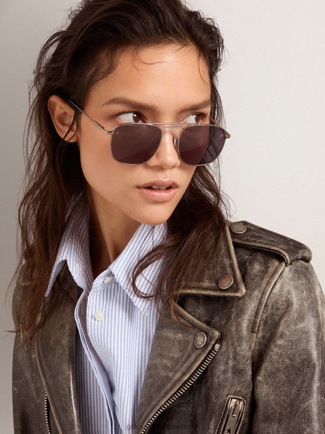 Sunframe Roger aviator style with black frame and black lenses FN20N341 Men Golden Goose