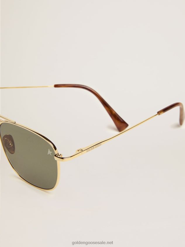 Sunframe Roger aviator style with golden frame and green lenses FN20N309 Men Golden Goose